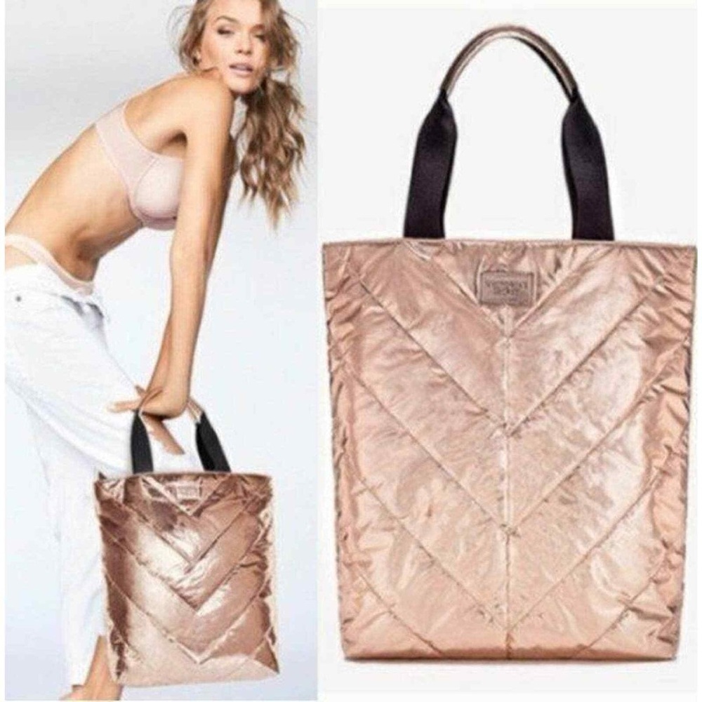 BNWT Victoria's Secret Rose Gold Quilted Tote Bag